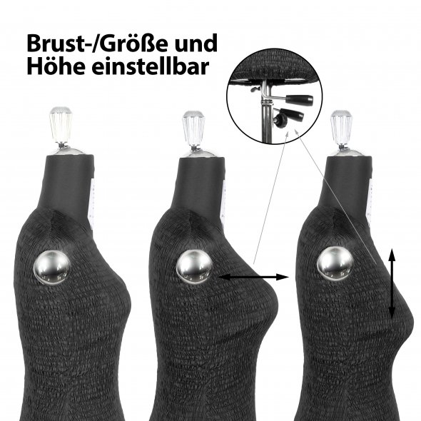 Fabma Schneiderpuppe/Schneiderbüste / Arm links und rechts / mit Rollen (weiblich / Größe 36 - 48 / schwarz / verstellbar)