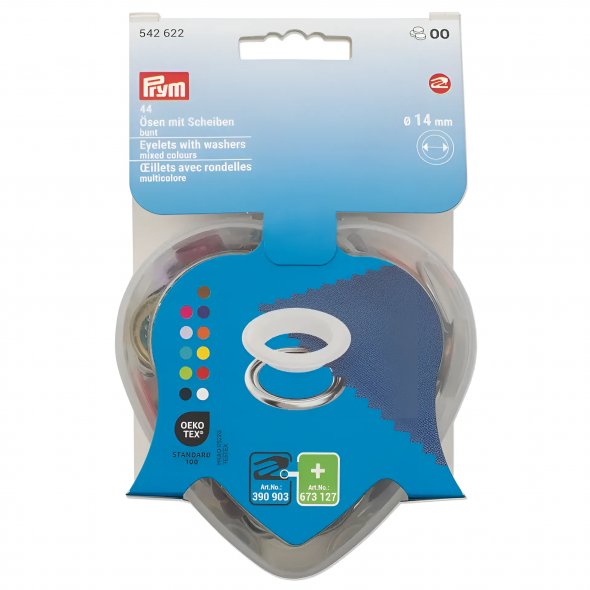 Prym Ösen mit Scheiben in Herzbox (14 mm/ bunt/ 44 St.)