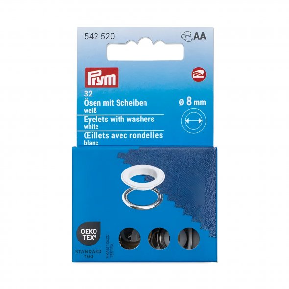 Prym Ösen mit Scheiben (8 mm/ weiß-silberfarbig/ 32 St.)