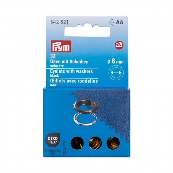 Prym Ösen mit Scheiben (8 mm/ schwarz-silberfarbig/ 32 St.)