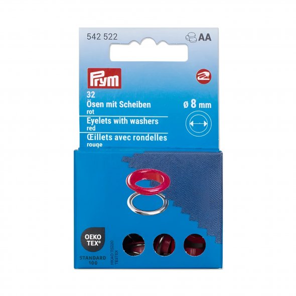 Prym Ösen mit Scheiben (8 mm/ rot-silberfarbig/ 32 St.)
