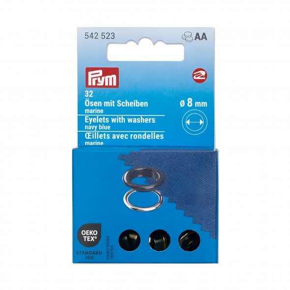 Prym Ösen mit Scheiben (8 mm/ marine-silberfarbig/ 32 St.)