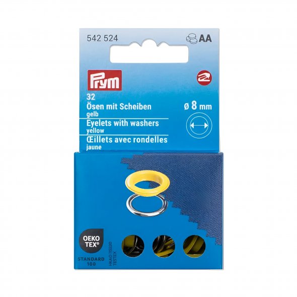Prym Ösen mit Scheiben (8 mm/ gelb-silberfarbig/ 32 St.)