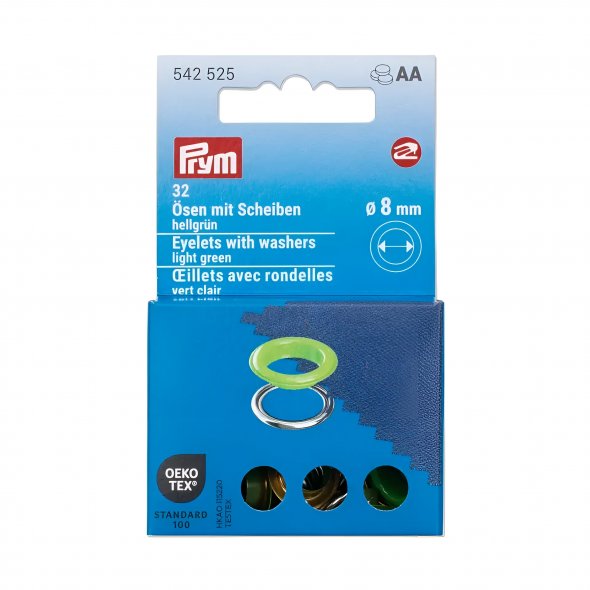 Prym Ösen mit Scheiben (8 mm/ hellgrün-silberfarbig/ 32 St.)