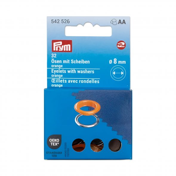 Prym Ösen mit Scheiben (8 mm/ orange-silberfarbig/ 32 St.)