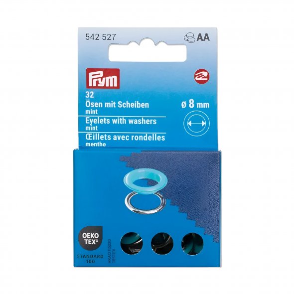 Prym Ösen mit Scheiben (8 mm/ mint-silberfarbig/ 32 St.)