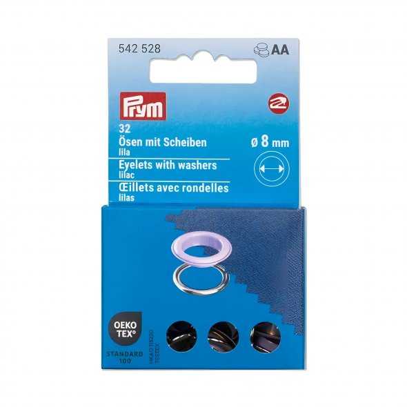 Prym Ösen mit Scheiben (8 mm/ lila-silberfarbig/ 32 St.)