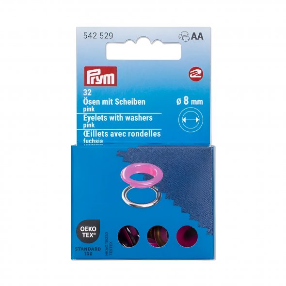 Prym Ösen mit Scheiben (8 mm/ pink-silberfarbig/ 32 St.)