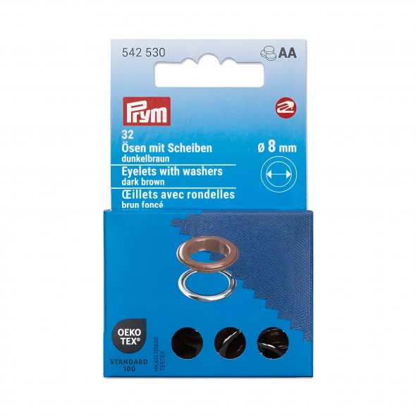 Prym Ösen mit Scheiben (8 mm/ dunkelbraun-silberfarbig/ 32 St.)