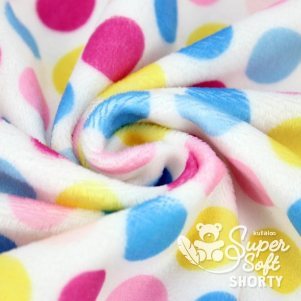 Kullaloo Plüsch SHORTY Hula Dots hot-pink/blue (Meterware / 1,5 mm Florlänge / SuperSoft / Stoff): 1,0m