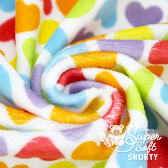 Kullaloo Plüsch SHORTY Rainbow Love Hearts (Meterware / 1,5 mm Florlänge / SuperSoft / Stoff): 1,0m