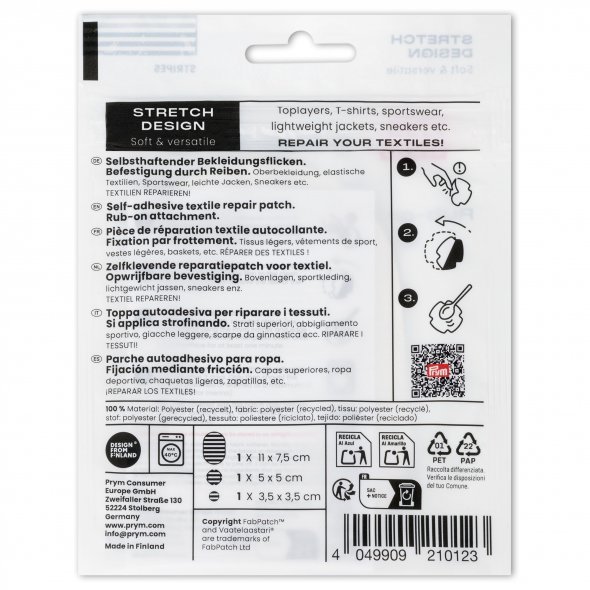 Prym Rub-On Patch STRETCHDESIGN (3 Stück / verschiedene Motive) Streifen s/w