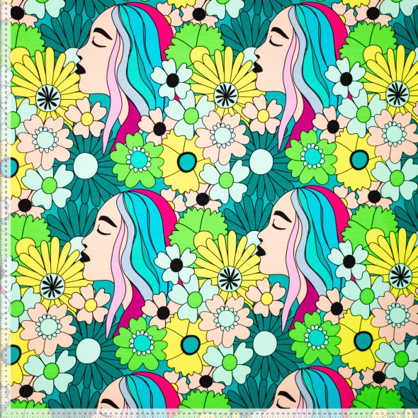 Baumwoll-Stoff Jersey Gesichter und Blumen by Karina+Kind