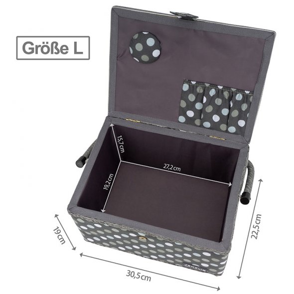 Semplix Nähkorb L Polka Dots anthrazit/ grau/ inkl. Prym Nähsortiment