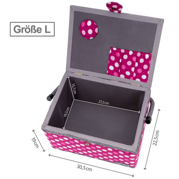 Semplix Nähkorb L Polka Dots beere/ rosa/ inkl. Prym Nähsortiment