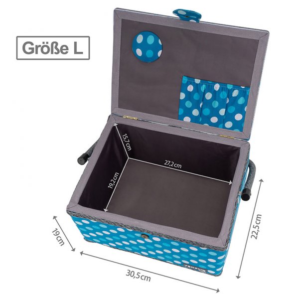 Semplix Nähkorb L Polka Dots petrol/ türkis/ inkl. Prym Nähsortiment