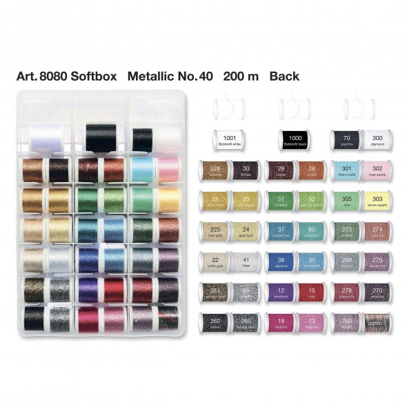Madeira Metallic No.40 Garnbox (80 Farben/ 200 m)