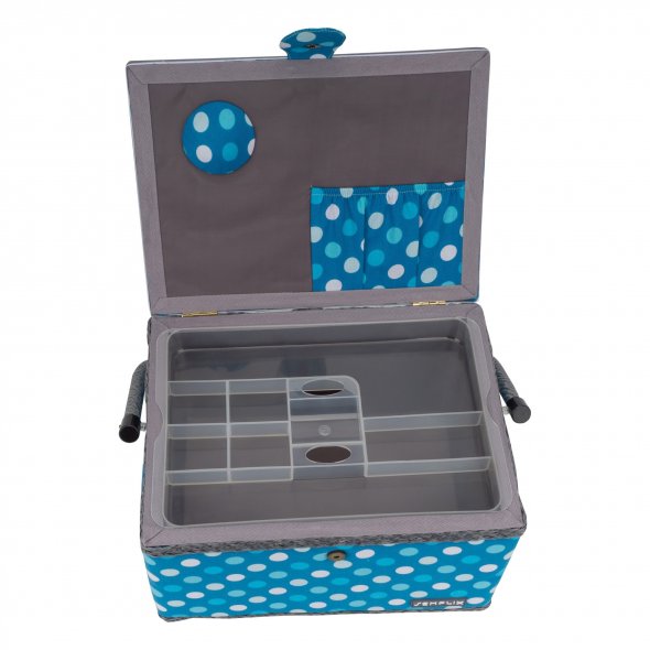 Semplix Nähkorb Polka Dots petrol/türkis (L/30,5 x 22,5 x 19 cm)