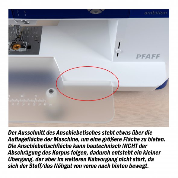 Anschiebetisch für Pfaff creative1.5, Ambition 610- 630 (Acryl/ 600 x 400 mm)