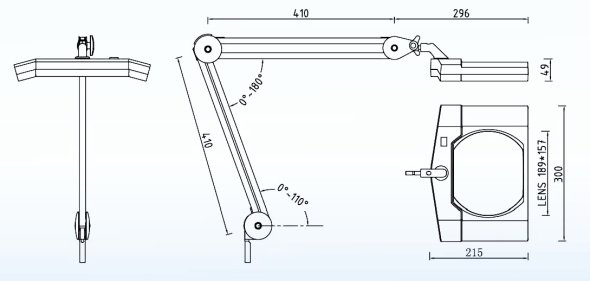 Semplix LED Lupen-Stehlampe 3D weiß (Linse 189x157mm/ inkl. Standfuß m. Rollen/ 2 Tabletts)
