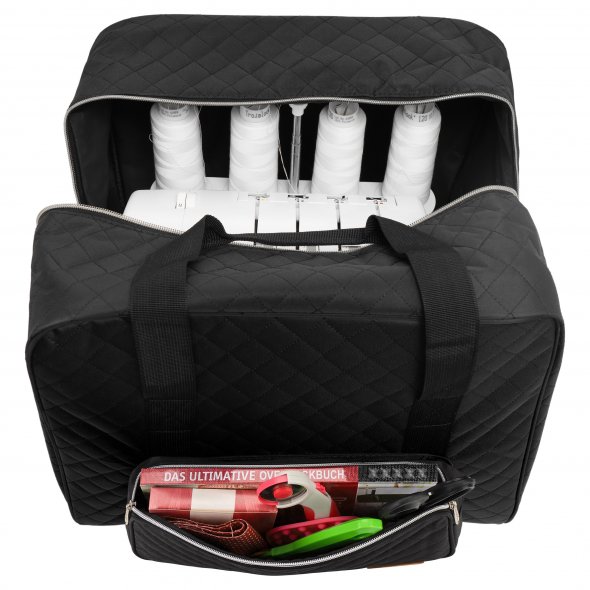 Semplix Overlocktasche Quilting (schwarz/ Reißverschluss silber)