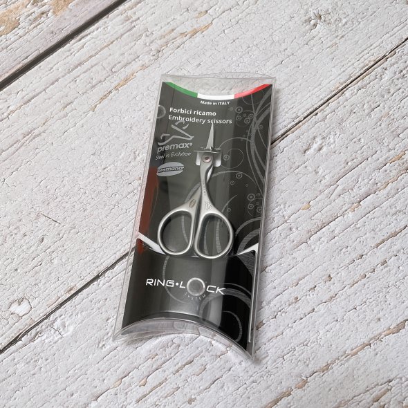 PREMAX Stickschere Ringlock Carbon-Chrom gebogen (9,5 cm/ satiniert)