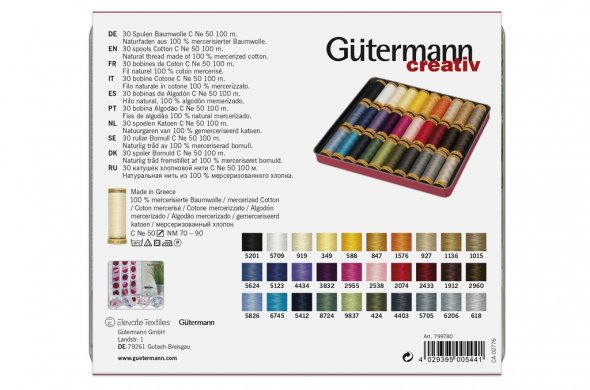 Gütermann Baumwollbox No.50 (30 Farben/ 100 m)