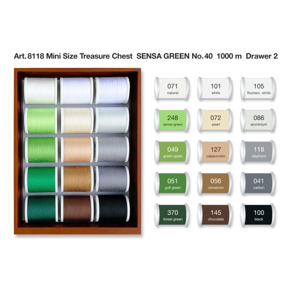 Madeira Sensa Green No.40 Garntruhe klein (30 Farben/ 1000 m/ Wurzelholz-Optik)