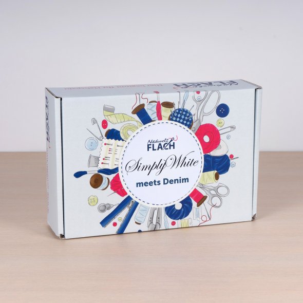 Nähwelt Flach Materialbox "SimplyWhite meets Denim" (OHNE USB-Stick)