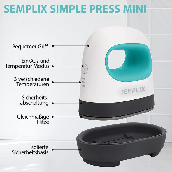 Semplix SimplePress Mini (6,2 x 10,6 cm / Wärmetransferpresse / türkis)