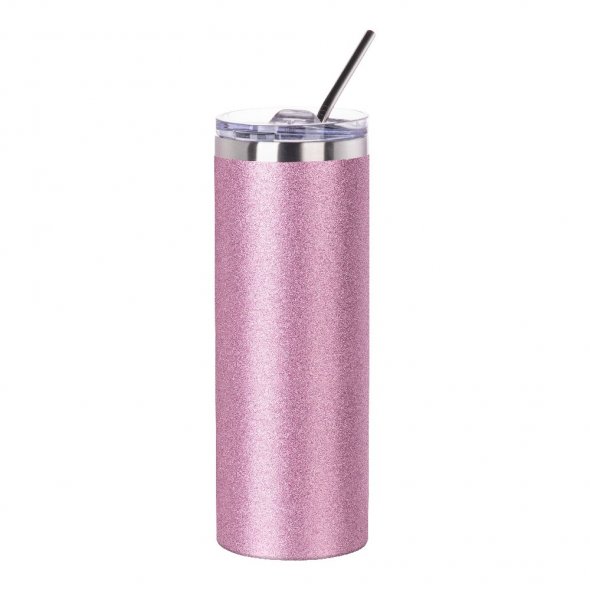 Thermo-Becher Glitter mit Deckel und Strohhalm (600 ml / farbig / für Sublimationsdrucke geeignet)