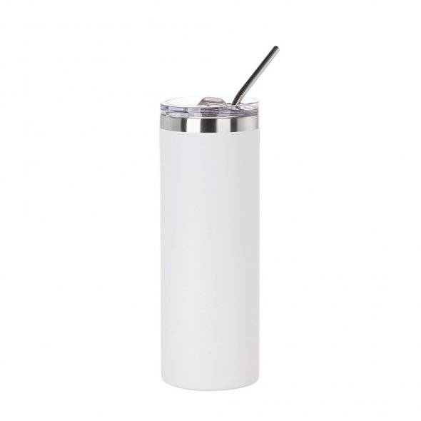 Thermo-Becher mit Schiebe-Deckel und Strohhalm (600 ml / farbig / für Sublimationsdrucke geeignet)