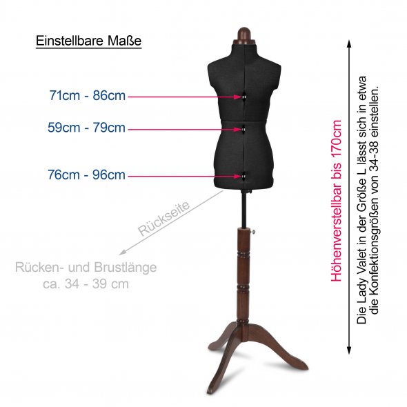 Lady Valet Schneiderbüste/Schneiderpuppe Größe XS - schwarz