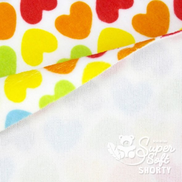 Kullaloo Plüsch SHORTY Rainbow Love Hearts (Meterware / 1,5 mm Florlänge / SuperSoft / Stoff): 1,0m