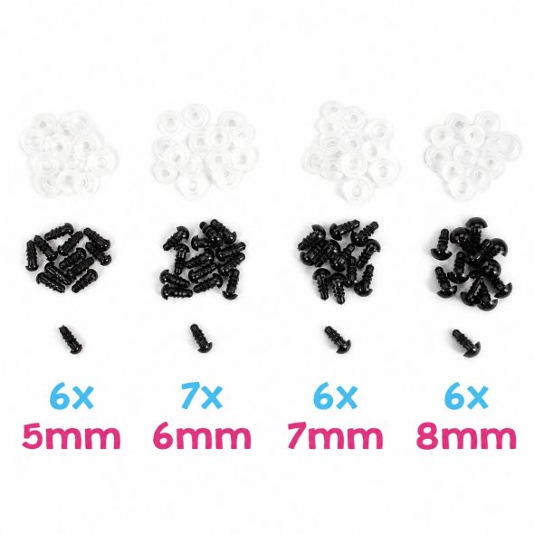 Go Handmade Sicherheitsaugen Set schwarz (Ø 5-8 mm / Mix mit 25 Paar)