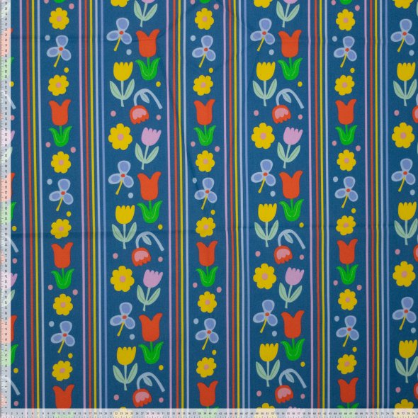 Baumwoll-Stoff Popeline Blumen und Streifen by Karina+Kind