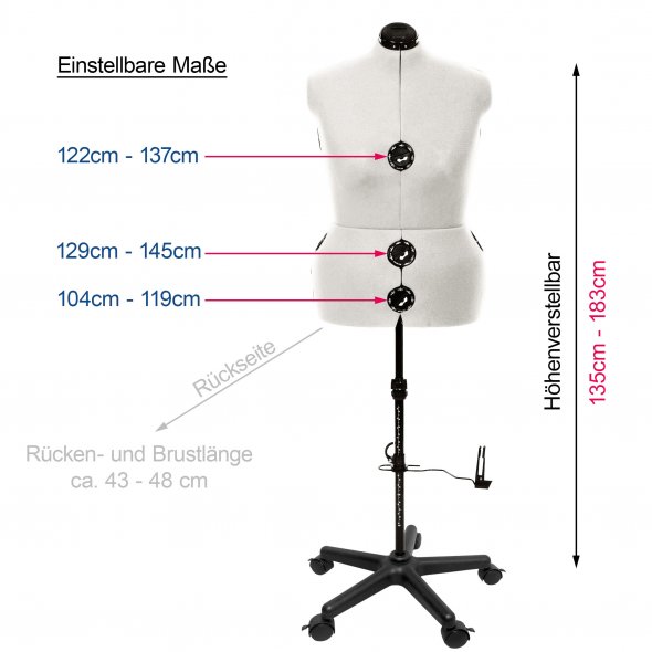 Schneiderpuppe/ Schneiderbüste DIANA "D" XL beige mit Rollen (verstellbar)