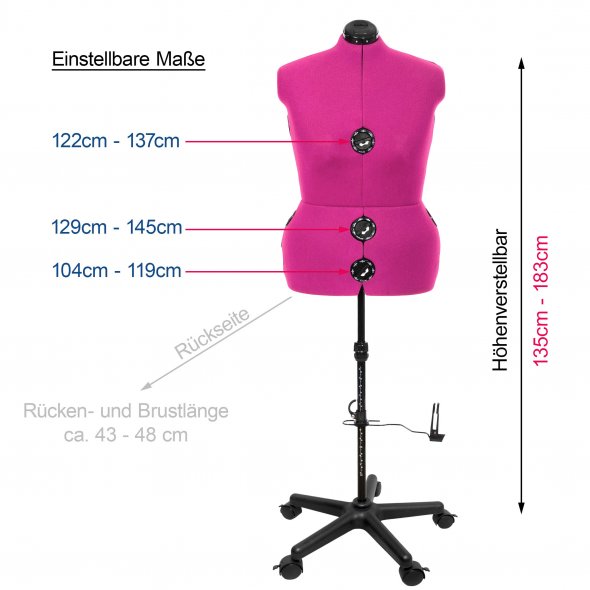 Schneiderpuppe/ Schneiderbüste DIANA "D" XL pink mit Rollen (verstellbar)