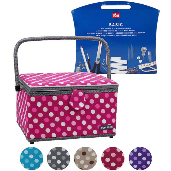 Semplix Nähkorb L Polka Dots beere/ rosa/ inkl. Prym Nähsortiment