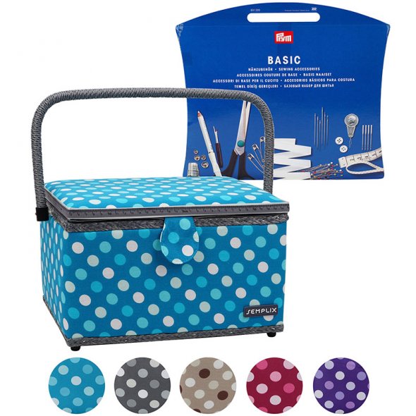 Semplix Nähkorb L Polka Dots petrol/ türkis/ inkl. Prym Nähsortiment