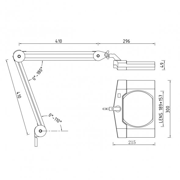 Semplix LED Lupen-Lampe 3D schwarz (Linse 189 mm x 157 mm/ Tischklemme)