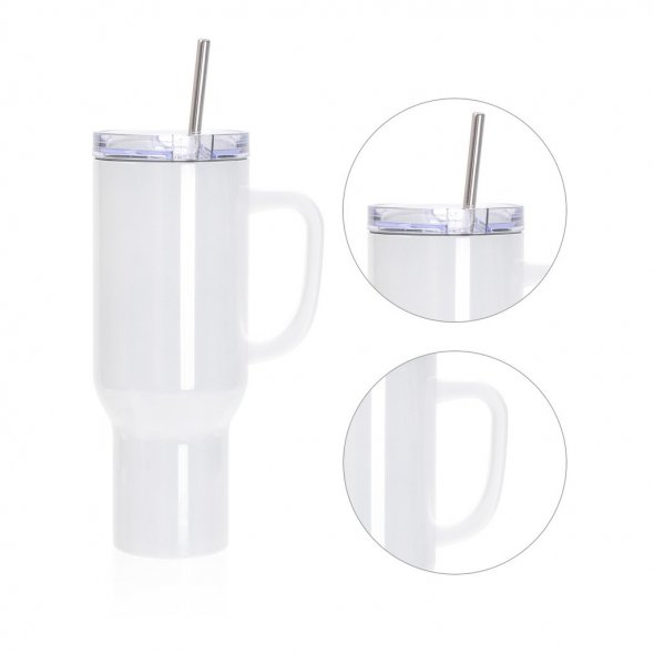 Edelstahl-Becher mit Strohhalm (1200 ml / weiß / für Sublimationsdrucke geeignet)