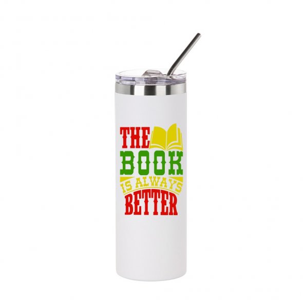 Thermo-Becher mit Schiebe-Deckel und Strohhalm (600 ml / farbig / für Sublimationsdrucke geeignet)