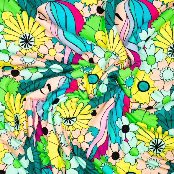 Baumwoll-Stoff Jersey Gesichter und Blumen by Karina+Kind