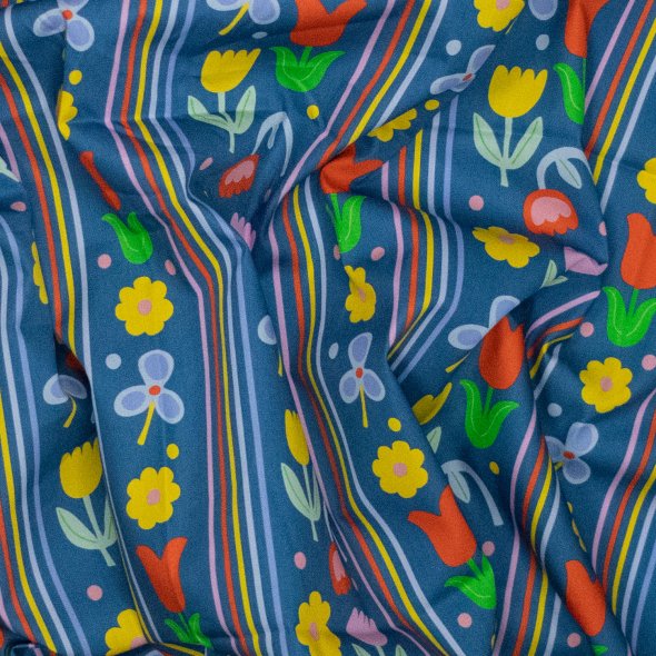 Baumwoll-Stoff Popeline Blumen und Streifen by Karina+Kind