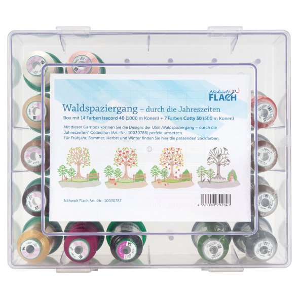 Stickgarn-Box Waldspaziergang (14 Farben Isacord 40 a 1000 m + 7 Farben Cotty 30 a 500 m)