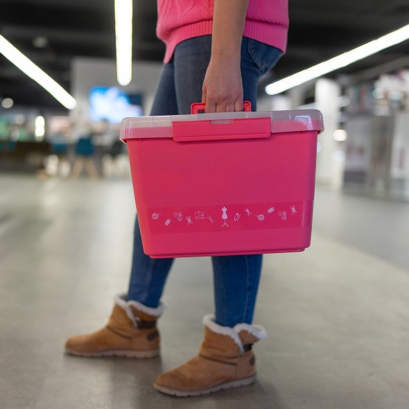 Große stabile Nähbox - Nähkoffer - Kunststoffbox (blau)