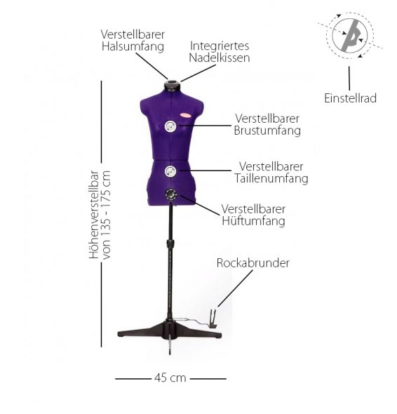 Prym Schneiderpuppe/ Schneiderbüste Prymadonna XS (Gr. 32-36) - pflaumenblau