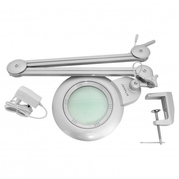 Semplix LED Lupen-Tischlampe silber (60 PCS LED/ 3D Linse/ dimmbar/ Tischklemme)
