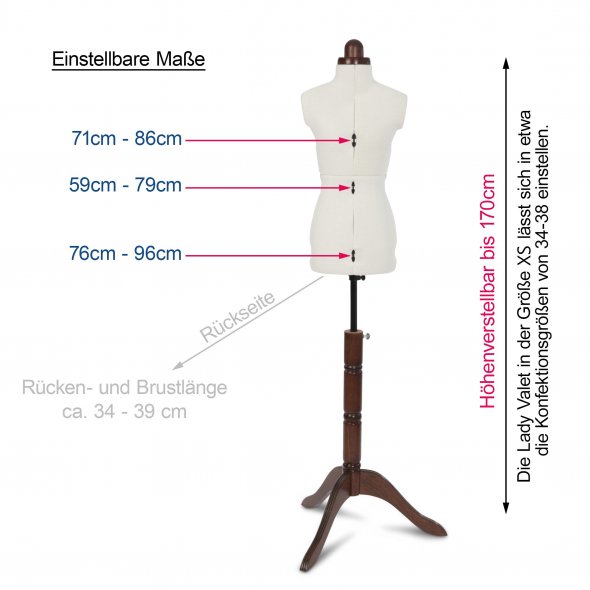 Lady Valet Schneiderbüste Schneiderpuppe Größe XS - white